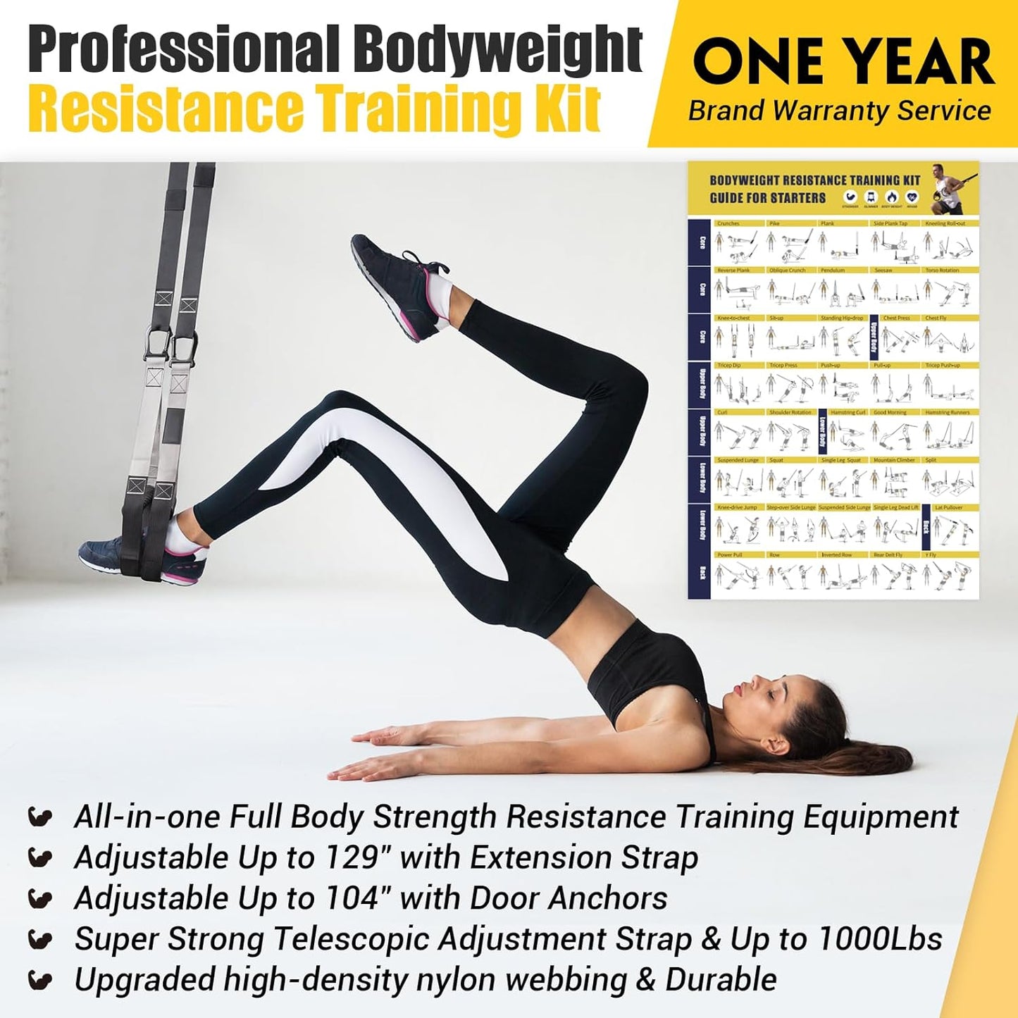 Home Resistance Training Kit, Resistance Trainer Exercise Straps with Handles, Door Anchor and Carrying Bag for Home Gym, Bodyweight Resistance Workout Straps for Indoor & Outdoor