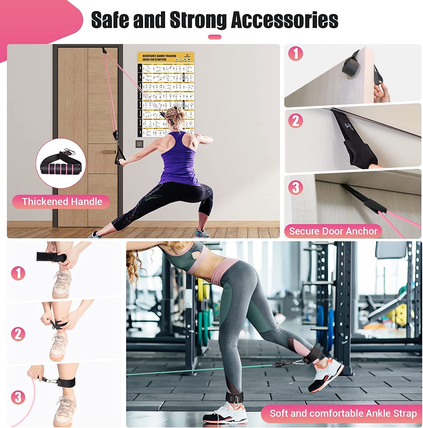 Resistance Bands with Handles for Women Men, 5 Level Exercise Bands Workout Bands for Physical Therapy, Yoga, Pilates, Door Anchor, Storage Pouch