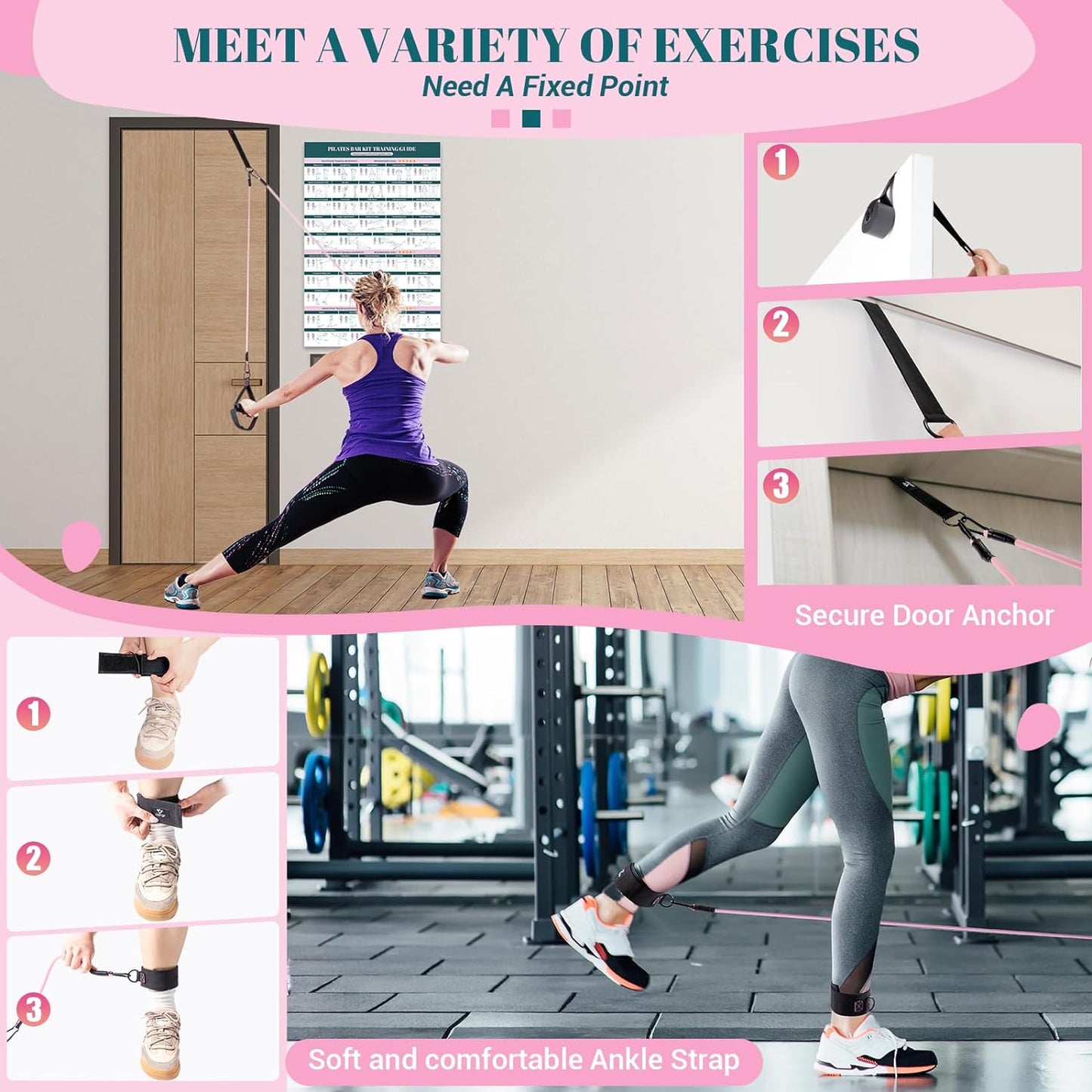 Pilates Bar Kit with Resistance Bands, Multifunctional Yoga Pilates Bar with Heavy-Duty Metal Adjustment Buckle, Portable Home Gym Pilates Resistance Bar Kit for Women Full Body Workouts