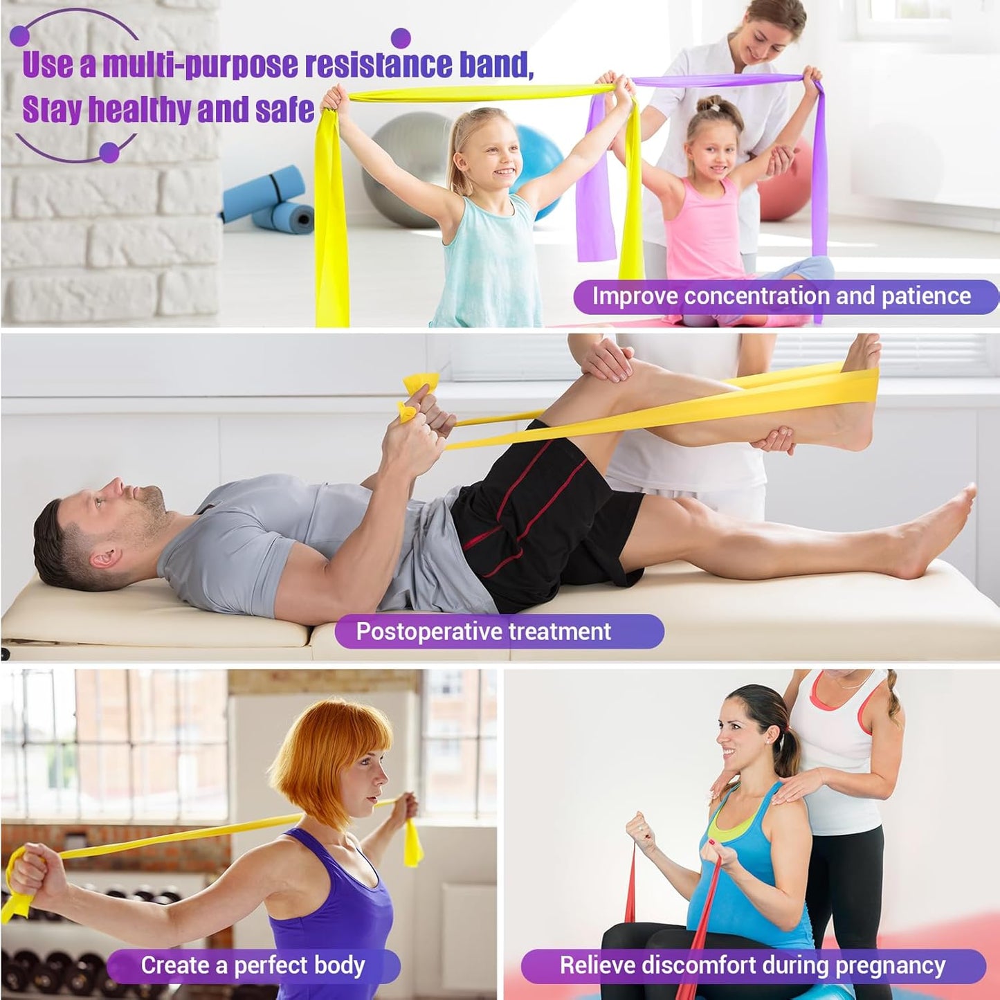 COFOF Resistance Bands, Exercise Band with 4 Resistance Levels,1.8m/5.9ft long Stretch Bands with Carry Bag & Exercise Guide, Straps for Yoga, Pilates,Strength Training