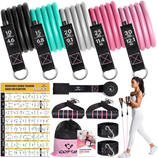 Resistance Bands with Handles for Women Men, 5 Level Exercise Bands Workout Bands for Physical Therapy, Yoga, Pilates, Door Anchor, Storage Pouch
