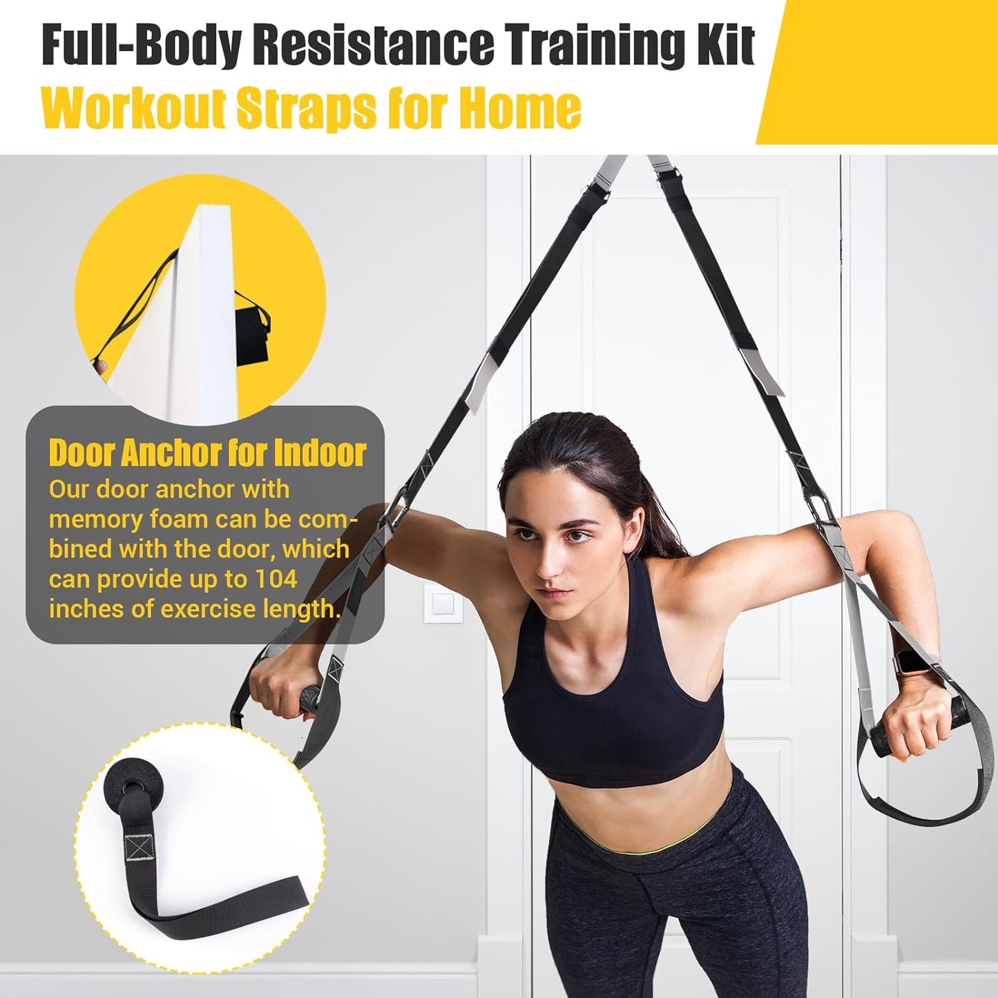 Home Resistance Training Kit, Resistance Trainer Exercise Straps with Handles, Door Anchor and Carrying Bag for Home Gym, Bodyweight Resistance Workout Straps for Indoor & Outdoor