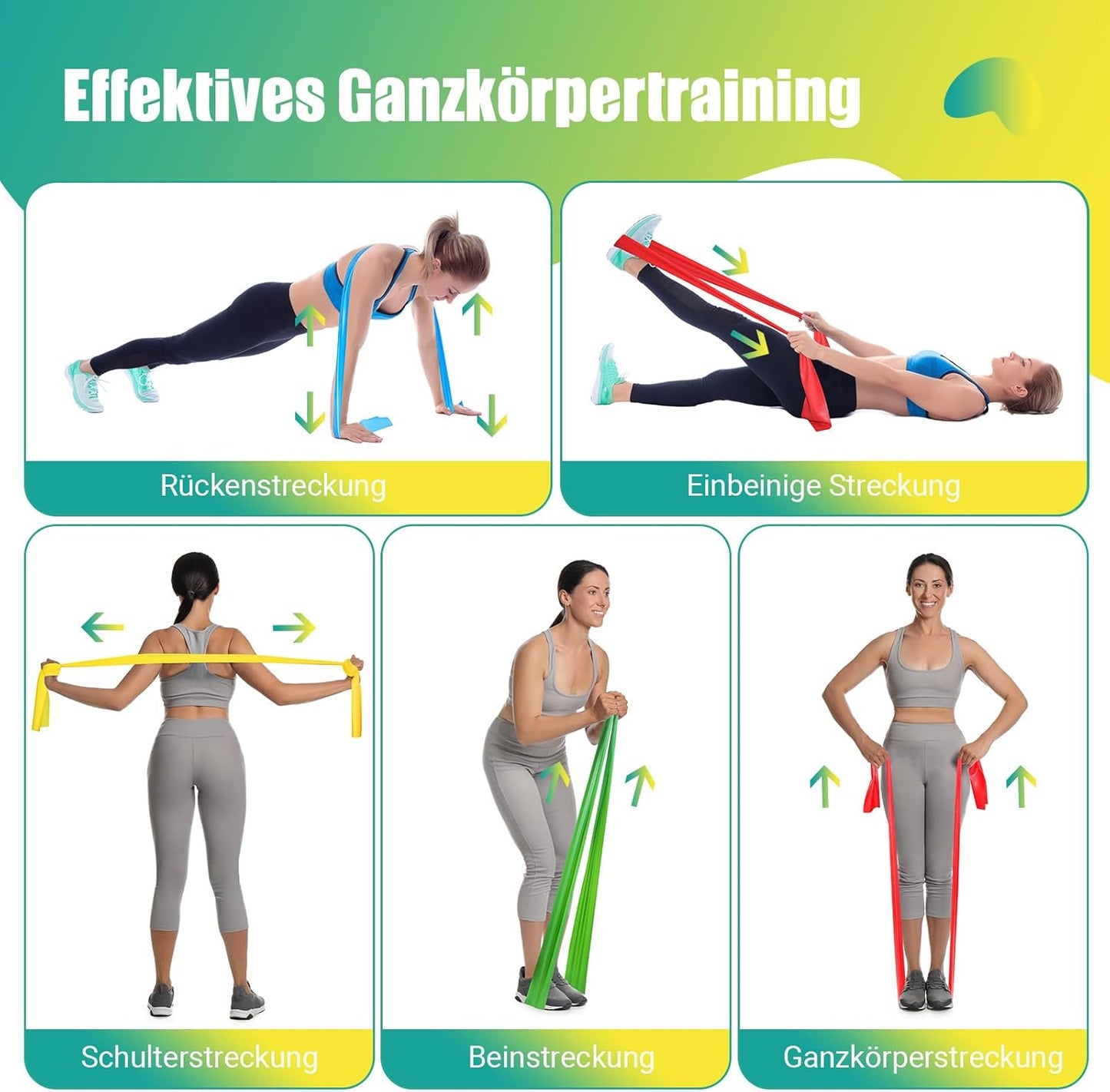 GYMERK Fitnessbänder Set 4er, 1.8M/2M Fitnessband, 4 Widerstandsstufen mit Übungsposter, Gymnastikband mit Tragetasche & Übungsanleitung, Ideal für Yoga, Pilates, Muskelaufbau