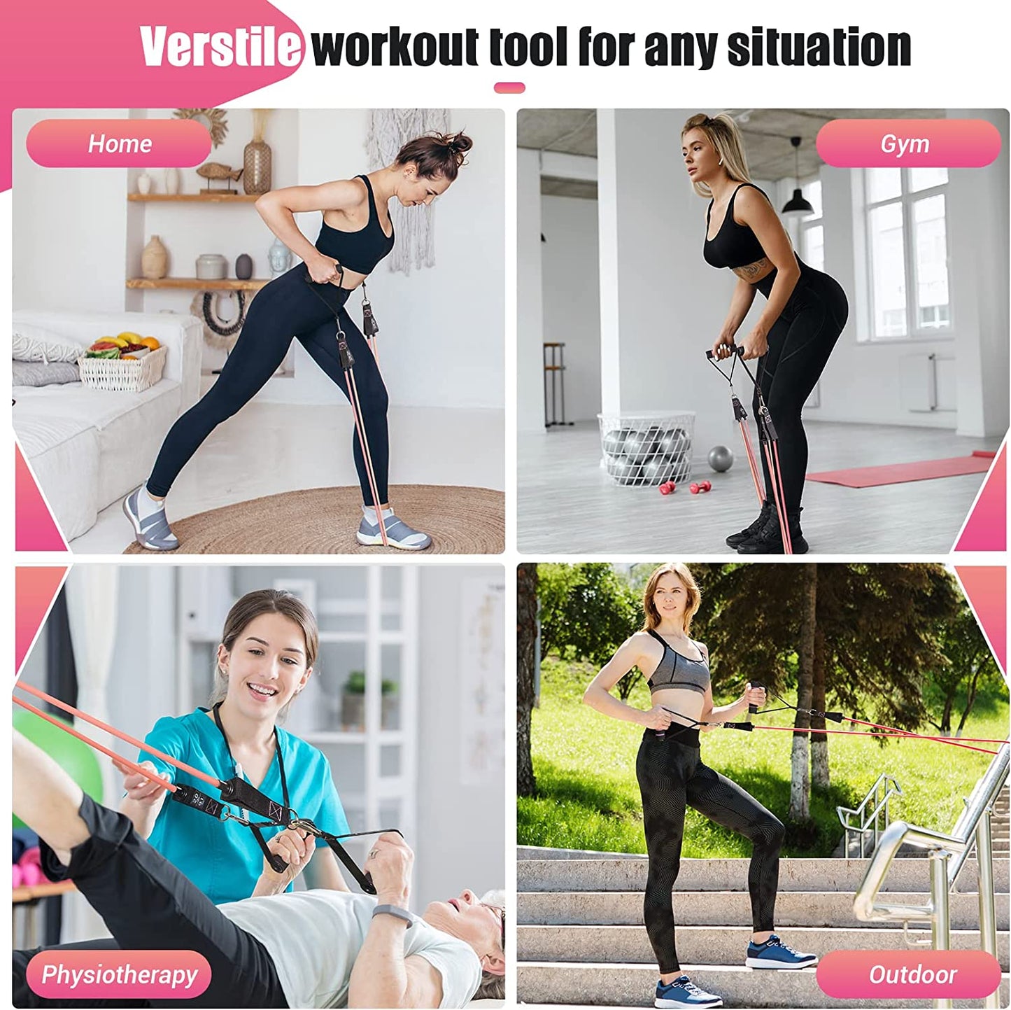 Resistance Bands with Handles for Women Men, 5 Level Exercise Bands Workout Bands for Physical Therapy, Yoga, Pilates, Door Anchor, Storage Pouch