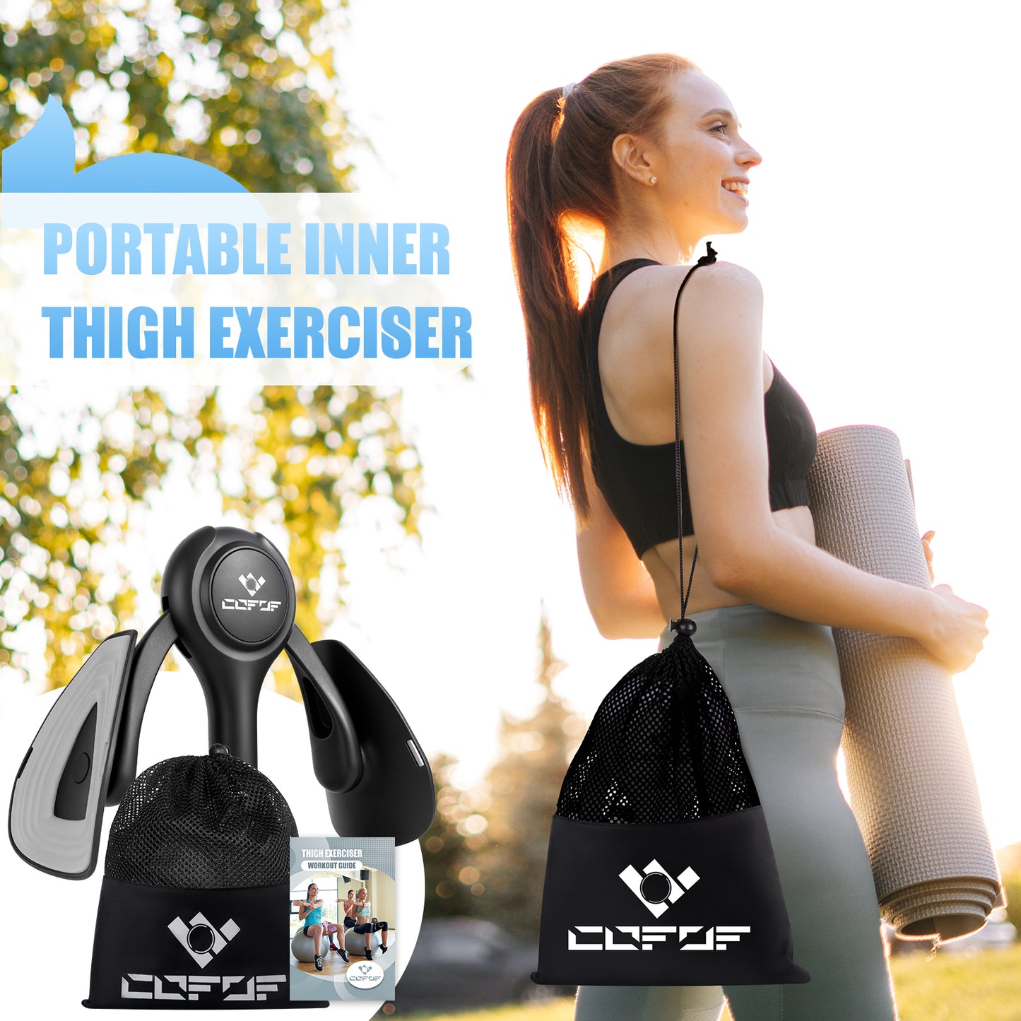 COFOF Thigh Trainer for Women, 15-70LB Adjustable Resistance Inner Thigh Exerciser for Pelvic Floor Muscle Repair, Thigh Trainer Kegel Exercise for Shaping, Yoga & Weight Loss at Home Gym