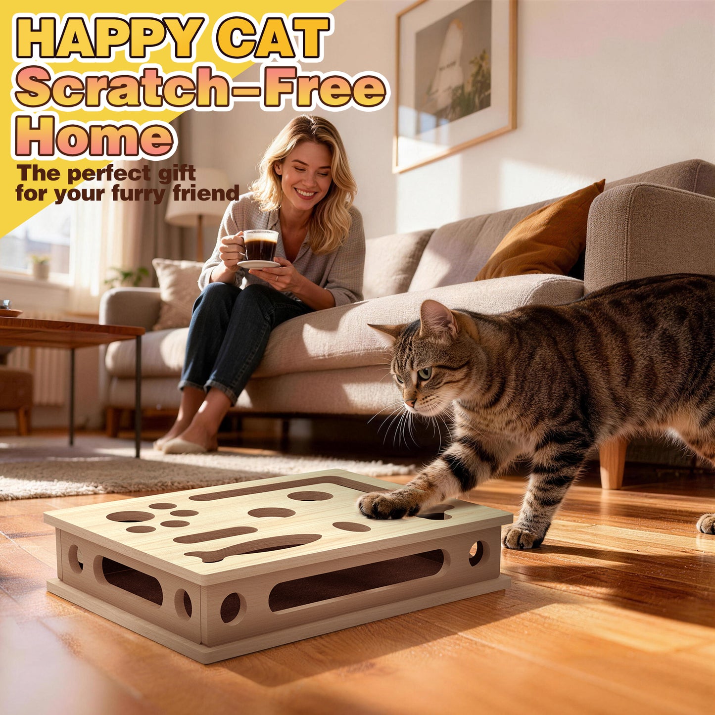 MB MBEAU Cat Scratch Puzzle Enrichment Box, Interactive Cat Nail File Box with Sandpaper Liner for Cat Claw Care, Cat Scratch Puzzle Box - Stress Free Alternative to Clippers & Grinders for Indoor Cats