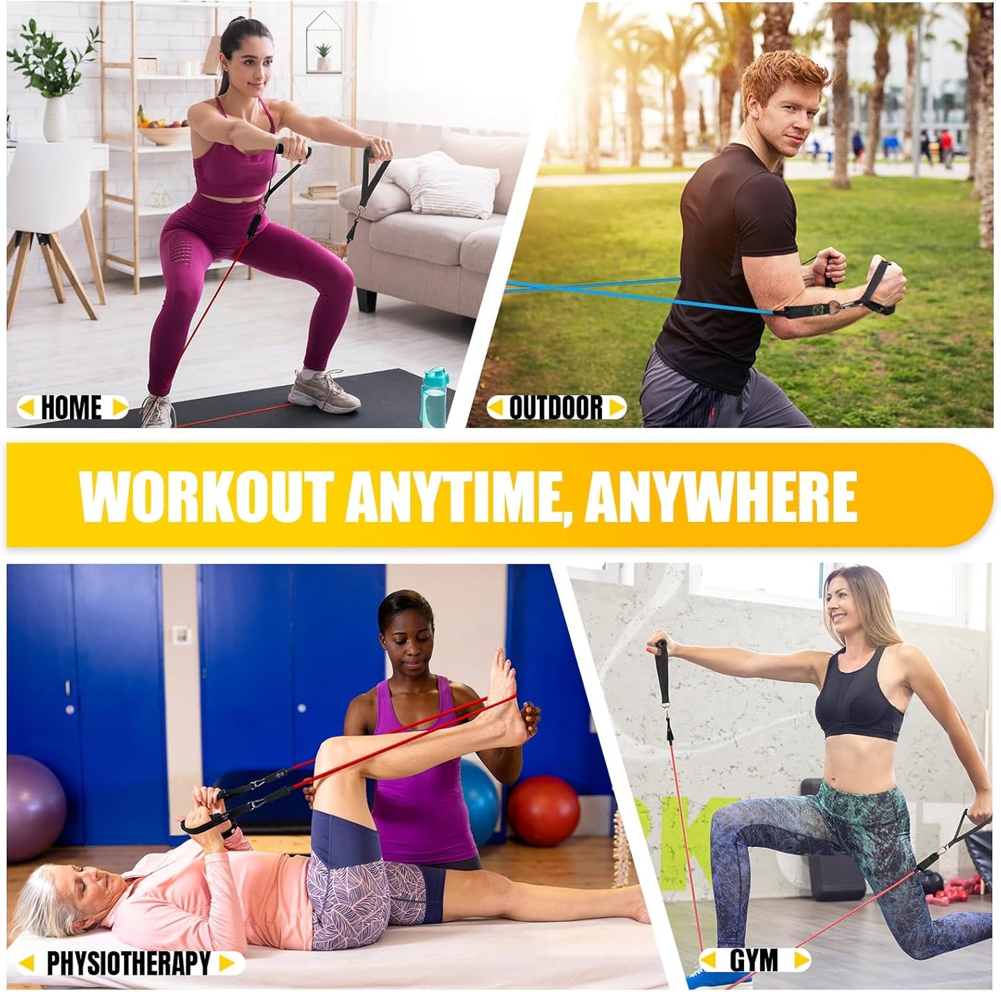 COFOF Resistance Bands Widerstandsbänder Set, 5 Fitnessbänder Expander Tube Bands, Fitnessband mit Großem Griff Knöchelriemen Türankerbefestigung Tragtasche, Ideal für Pilates Krafttraining