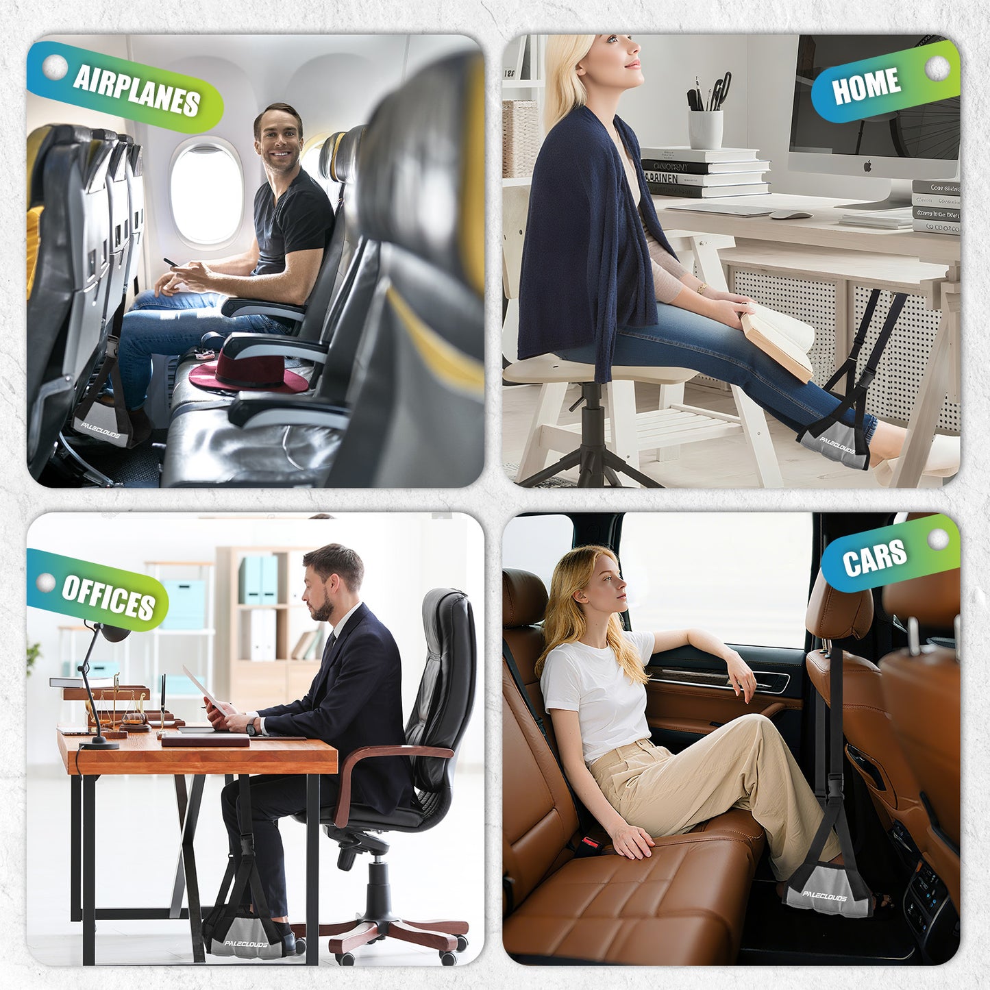 Paleclouds Foot Hammock for Plane Travel, No Collapse Thickened Bamboo Airplane Foot Rest for Long Flight, Desk Foot Hammock with Extended Adjustment Strap to Relax Your Feet, Foot Sling Travel Essentials