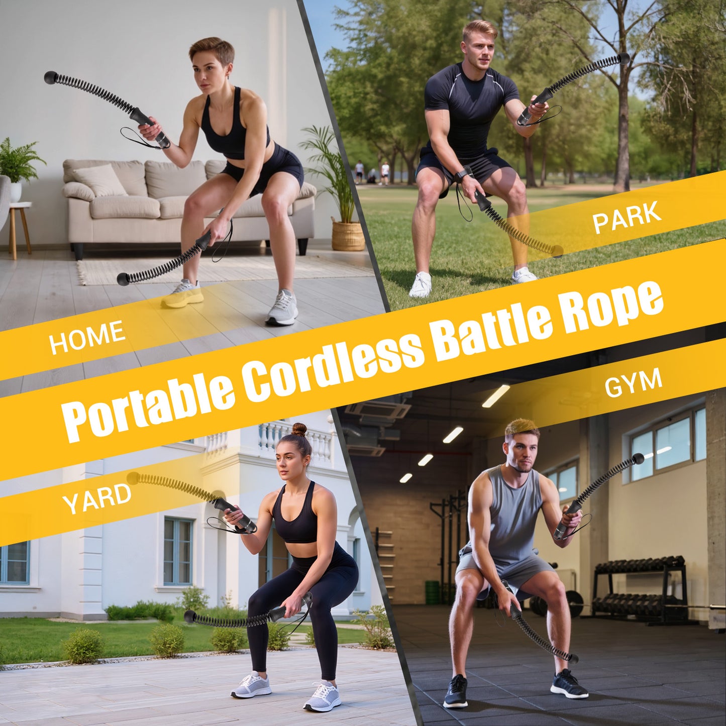 JHMFDDSB Ropeless Battle Ropes, Upgraded Heavy Duty Portable Cordless Battle Ropes for Home Gym with Poster & Non-Slip Soft Handles for Wrist Protection, Exercise Rope for HIIT and Low-Impact Aerobic Training