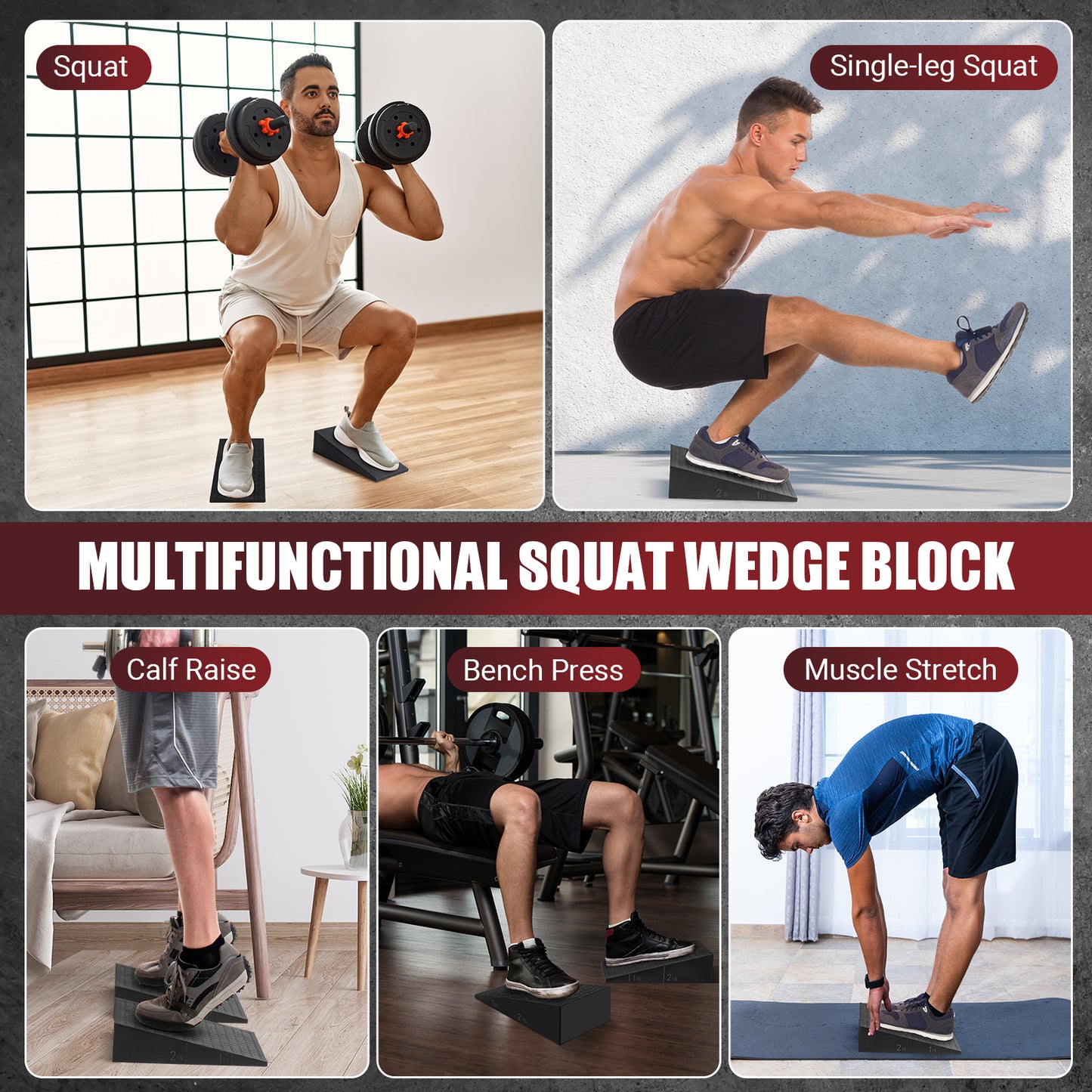 ODCPN Squat Wedge Block, 2 Pcs Non-slip Heel Elevated Squat Wedge for Weightlifting Workout with Storage & Training Poster, Slant Board for Squats to Improve Squat Mobility Balance & Strength Performance
