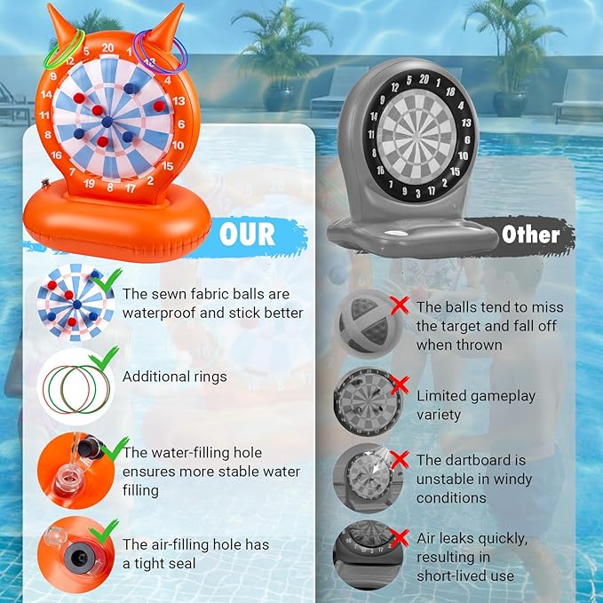 WAPUZPZ 2-in-1 Inflatable Pool Dart Ring Toss Toy