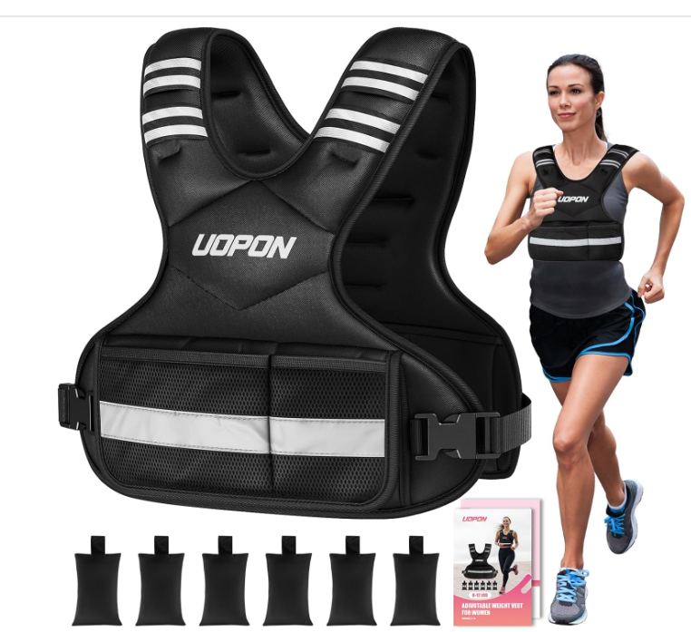 UOPON Adjustable Weighted Vest Women Men, 6-12 Lb/10-19 Lb/20-32 Lb Rucking Vest with 6 Ironsand Weights, Great Vest with Plus Pockets & Reflective Strips for Running, Walking, Workout and Strength Training