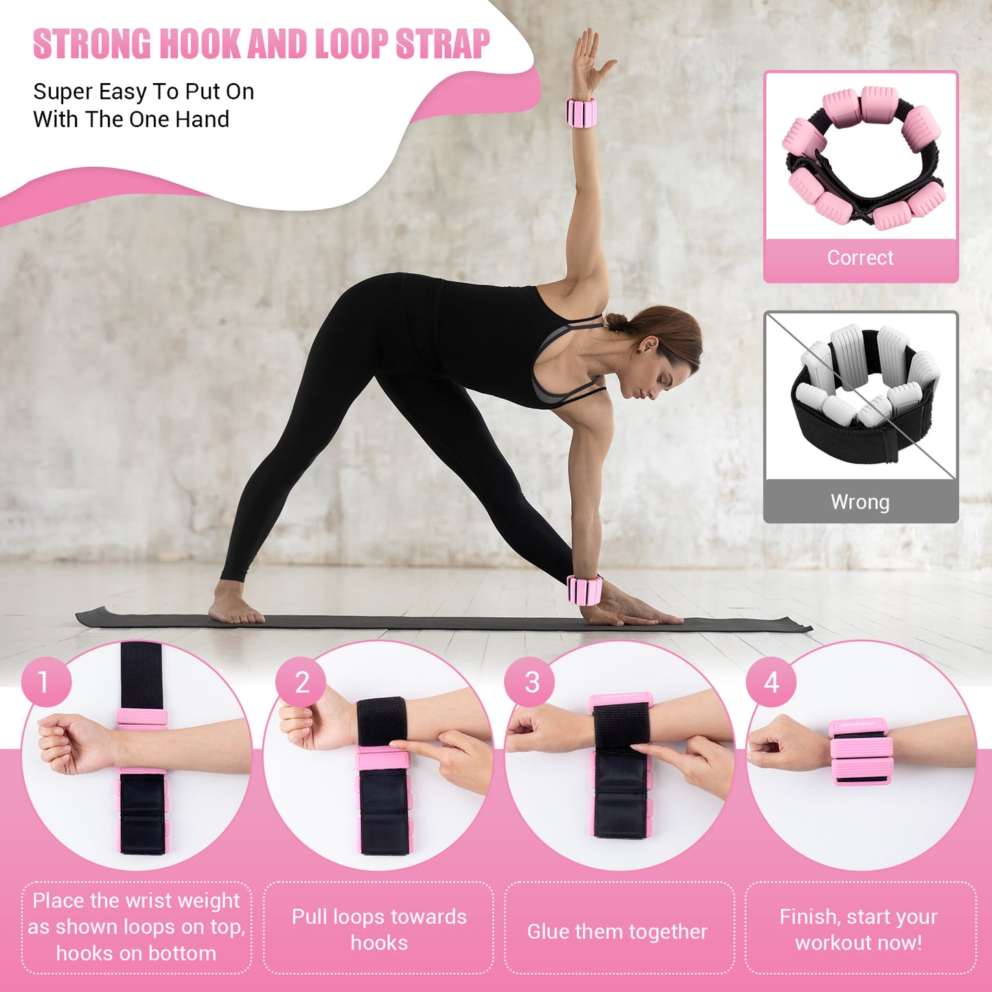 NOONCRAZY Pilates Wrist Ankle Weights for Women, Wearable Strong Arm & Leg Weights Set of 2(1 lb/2.2 lbs Each), Adjustable Ankle Weights for Walking, Yoga, Dance, Barre, Gym