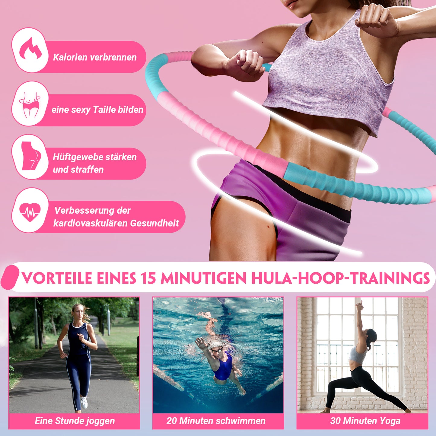 COFOF Hula Hoop Reifen Erwachsene, Abnehmbarer Hula Hoop Reifen mit Stabiler Edelstahlkern, Premium Schaumstoff, Gymnastikreifen für Fitness/Weight Loss/Massage (1,2 kg)