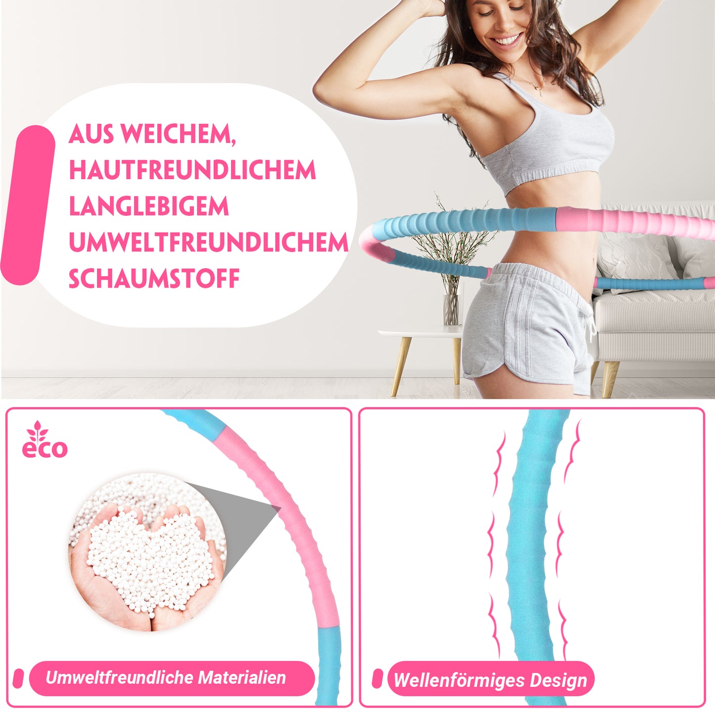 COFOF Hula Hoop Reifen Erwachsene, Abnehmbarer Hula Hoop Reifen mit Stabiler Edelstahlkern, Premium Schaumstoff, Gymnastikreifen für Fitness/Weight Loss/Massage (1,2 kg)