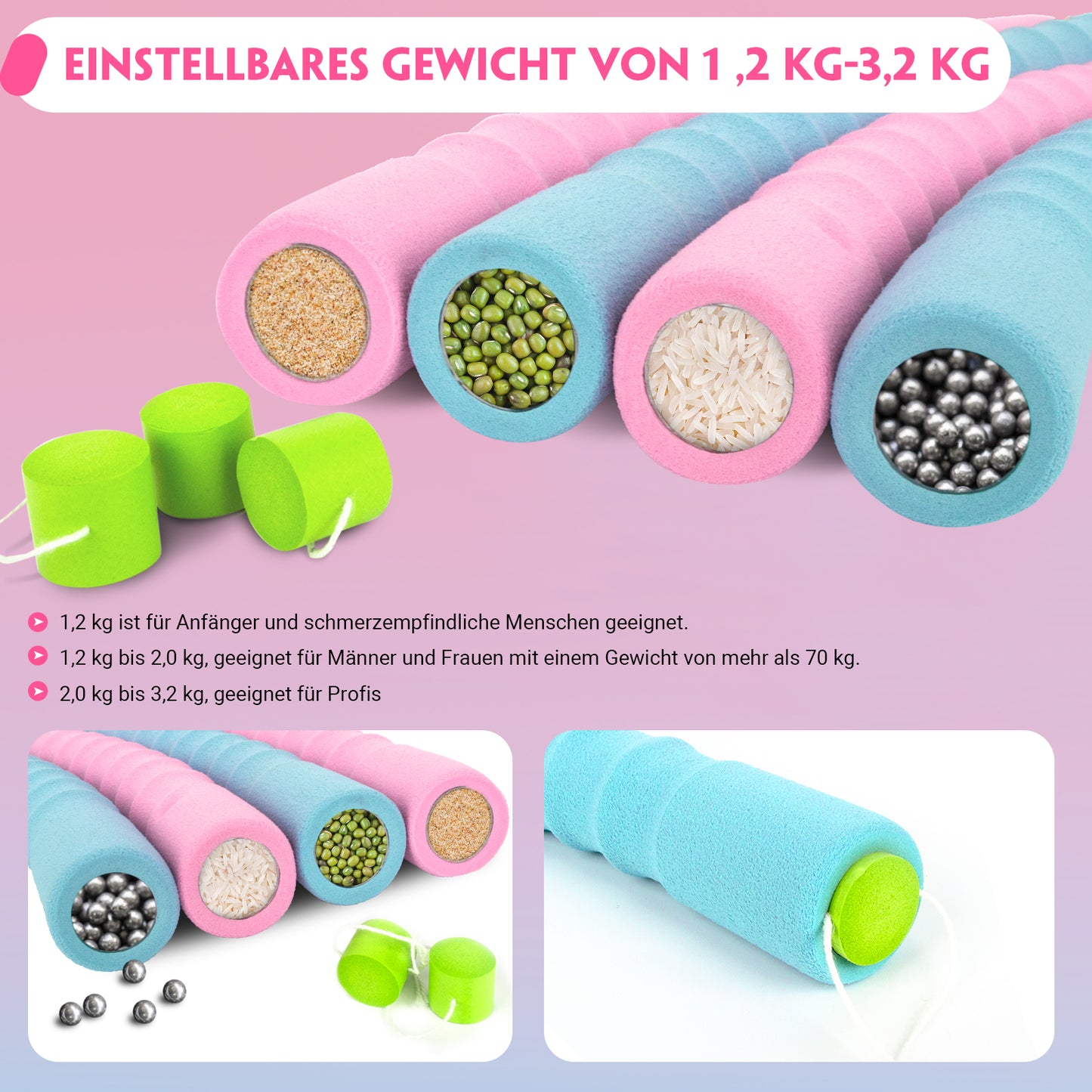 COFOF Hula Hoop Reifen Erwachsene, Abnehmbarer Hula Hoop Reifen mit Stabiler Edelstahlkern, Premium Schaumstoff, Gymnastikreifen für Fitness/Weight Loss/Massage (1,2 kg)