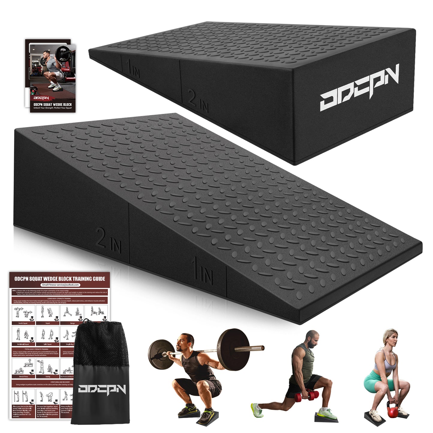 ODCPN Squat Wedge Block, 2 Pcs Non-slip Heel Elevated Squat Wedge for Weightlifting Workout with Storage & Training Poster, Slant Board for Squats to Improve Squat Mobility Balance & Strength Performance