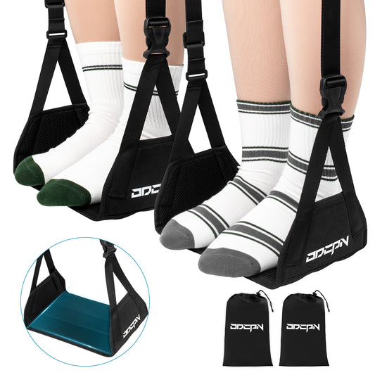 ODCPN 2-Pack Foot Hammock for Plane Travel, No Collapse Thickened Bamboo Airplane Foot Rest with Extended Adjustment Strap, Portable Desk Foot Hammock to Relax Your Feet, Foot Sling Travel Essentials(Black)