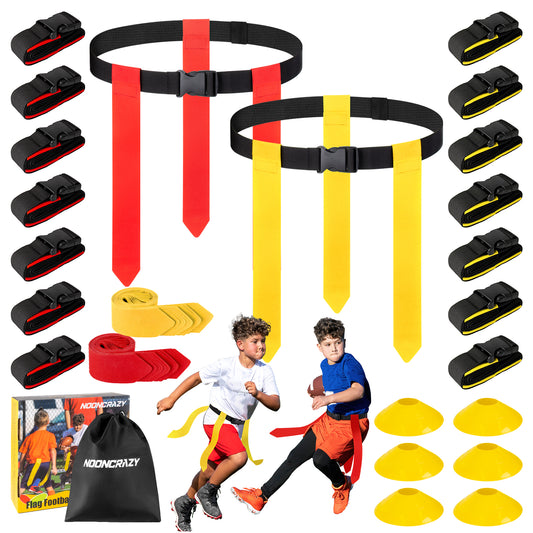 NOONCRAZY Flag Football Belts, 6/8/10/12/14 Player Flag Football Set for Kids, Youth & Adult, Adjustable Flag Football for Waist 22-43"