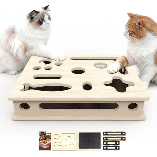 YangKu Cat Scratch Puzzle Enrichment Box, Large Solid Wood Construction Cat Nail File Enrichment Box with Sandpaper Inside, Cat Nail File Box Stress Free Alternative to Clippers and Grinders(No Bell Ball)