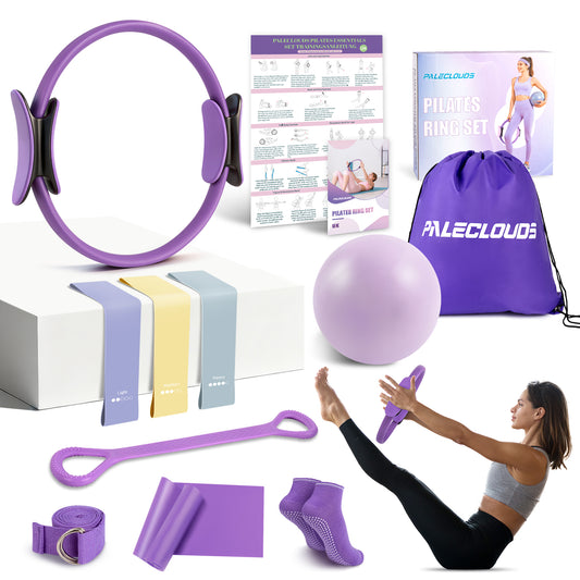 Paleclouds Pilates Equipment, Home pilates Kit for Women with 12" Pilates Ring and Ball Set, 3 Bands and Training Poster & Portable Bag Yoga Set, Pilates Starter Kit for Women Strength and Full Body Toning