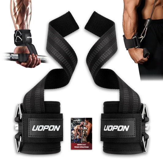 UOPON Weight Lifting Straps with Rings, 2 in 1 Wrist Straps for Weightlifting and Cable Machine with Double Triangle Rings and Non-slip Latex Thread, Lifting Cuffs for Home Gym Workout
