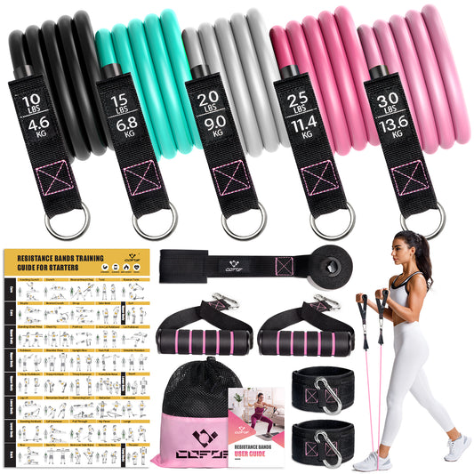 COFOF Resistance Bands with Handles for Women, 5 Level Exercise Bands Workout Bands for Physical Therapy, Yoga, Pilates, Door Anchor, Storage Pouch