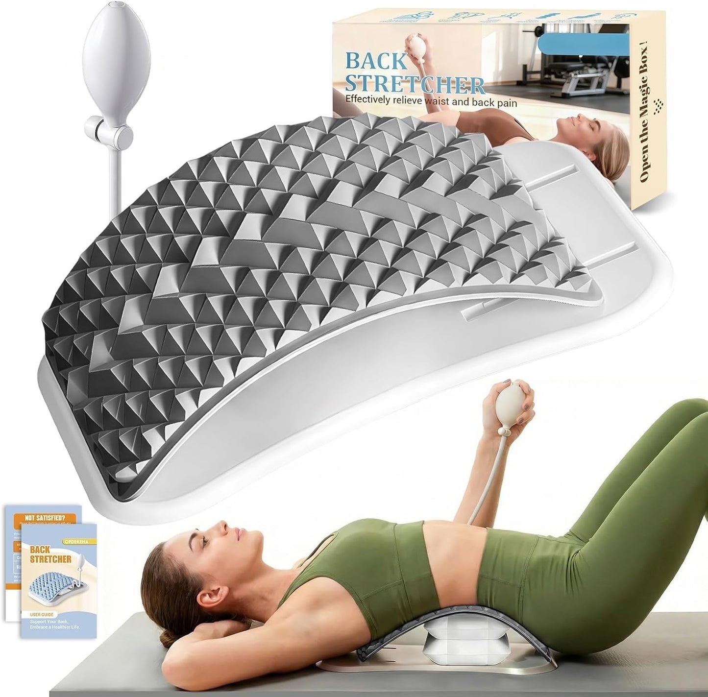 OPDEKEHA Back Stretcher for Lower Back Pain Relief, Adjustable Lumbar Support Board with Acupressure Points, Back Stretcher Board for Scoliosis, Spine Decompression Support