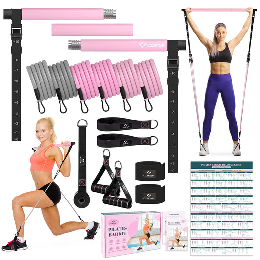 COFOF Pilates Bar Kit with Resistance Bands, Multifunctional Yoga Pilates Bar with Heavy-Duty Metal Adjustment Buckle, Portable Home Gym Pilates Resistance Bar Kit for Women Full Body Workouts