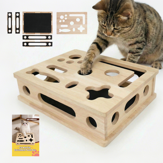 MB MBEAU Cat Scratch Puzzle Enrichment Box, Interactive Cat Nail File Box with Sandpaper Liner for Cat Claw Care, Cat Scratch Puzzle Box - Stress Free Alternative to Clippers & Grinders for Indoor Cats