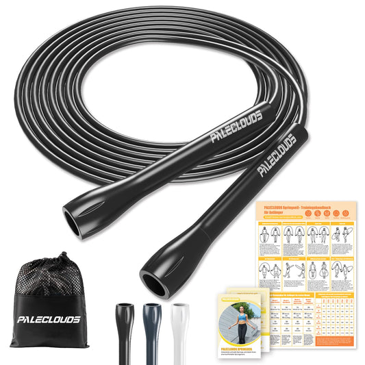 Paleclouds Springseil Verstellbares für Speed Skipping, PVC Springseil Erwachsene Fitness für Damen und Herren, 3M Leichtes Mit Trainingsposter und ABS Rutschfester Griff