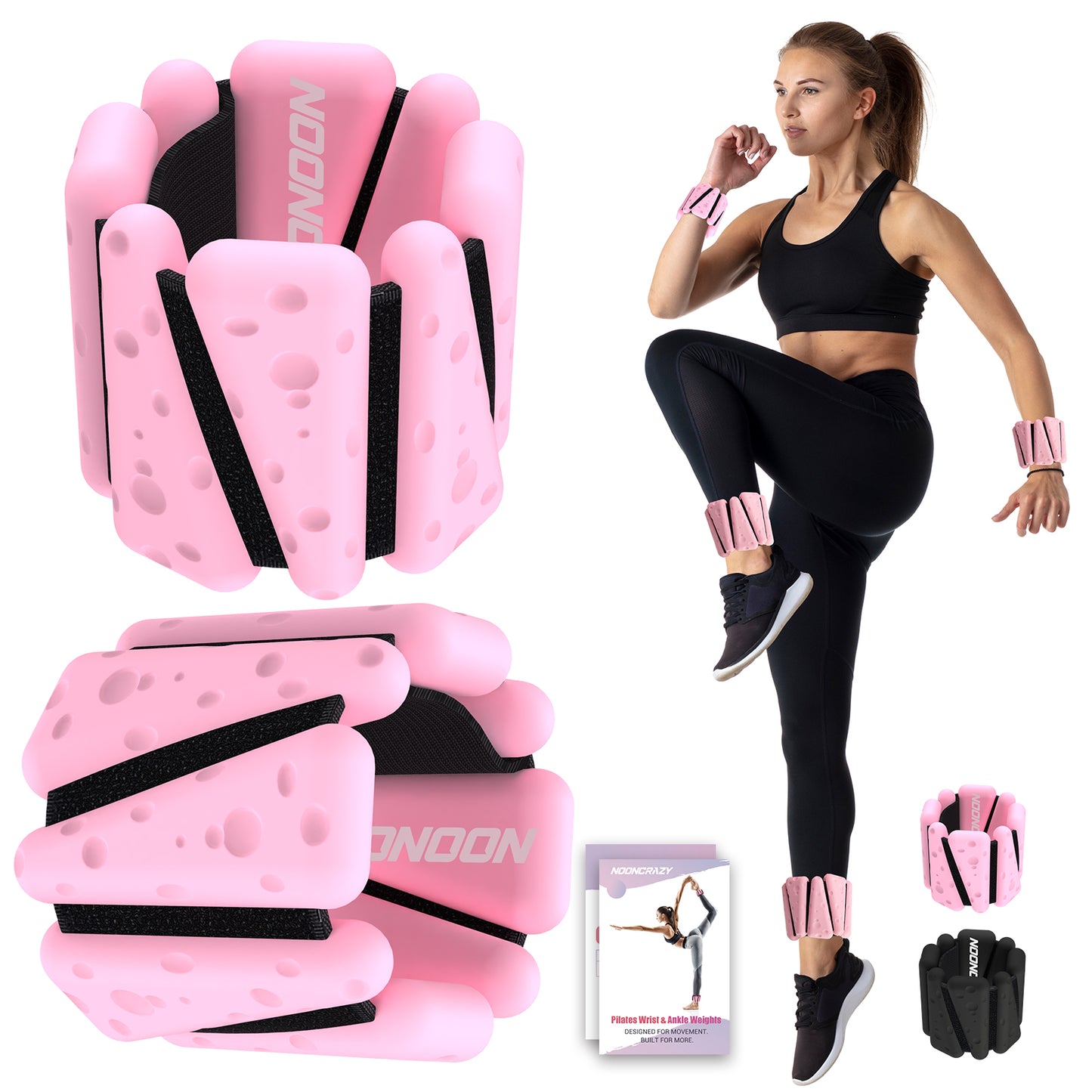 NOONCRAZY Wrist Ankle Weights Bangles 4lbs for Women, Adjustable Silicone Pilates Weights Bracelet, Heavy Duty Fasteners Wearable Arm & Leg Weights for Yoga, Pilates, Barre, Walking and Gym (Set of 2)