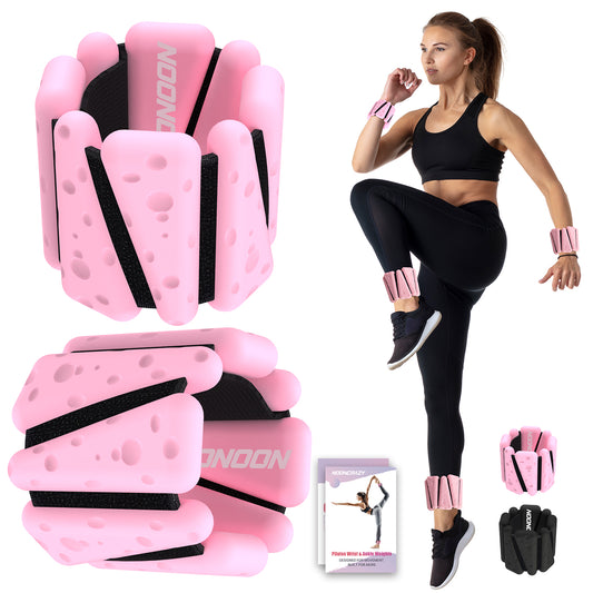 NOONCRAZY Wrist Ankle Weights Bangles 4lbs for Women, Adjustable Silicone Pilates Weights Bracelet, Heavy Duty Fasteners Wearable Arm & Leg Weights for Yoga, Pilates, Barre, Walking and Gym (Set of 2)