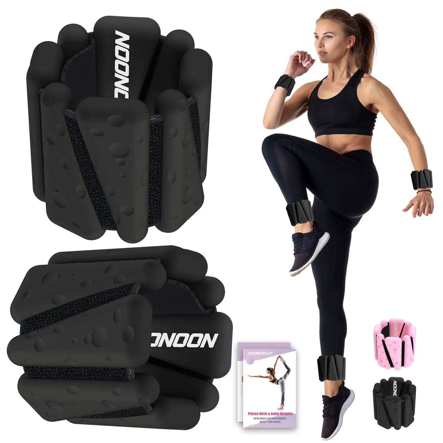 NOONCRAZY Wrist Ankle Weights Bangles 4lbs for Women, Adjustable Silicone Pilates Weights Bracelet, Heavy Duty Fasteners Wearable Arm & Leg Weights for Yoga, Pilates, Barre, Walking and Gym (Set of 2)