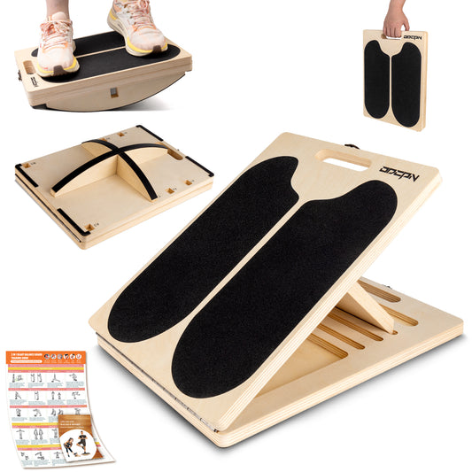 ODCPN 3-in-1 Slant Board & 180°/360° Balance Board, Portable 6 Angle Adjustable Calf Stretcher with Training Poster, Anti-Slip 300LBS Wobble Board for Physical Therapy, Standing Desk & Core Strength