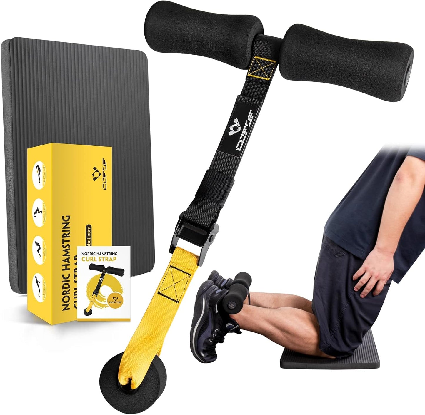 COFOF Nordic Hamstring Curl Strap, Nordic Curl Strap Holds 420 Pounds Great for Hamstring Curls, Sit-ups, Spanish Squats, Ab Workout, 5 Second Setup Nordic Curl Strap Home Fitness Equipment