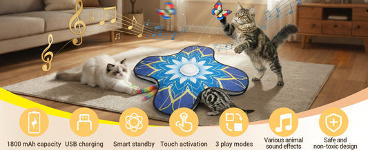 OPDEKEHA Interactive Cat Toy for Indoor Cats, Touch Activated Automatic Electronic Cat Toy with Sound On/Off, Dual Wands, Non-Slip Suction Cups, Rechargeable Hide and Seek Cat Play Mat for Bored Adult Kittens