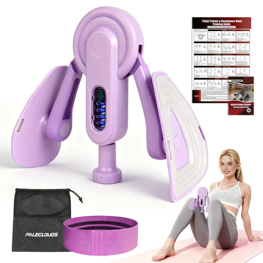 Paleclouds Oberschenkeltrainer, 10-100 lbs Beintrainer für Zuhause mit Widerstandsbändern & Trainingsposter, Multifunktionaler Beckenbodentrainer für Frauen & Männer, Adduktoren & Abduktoren Trainingsgerät