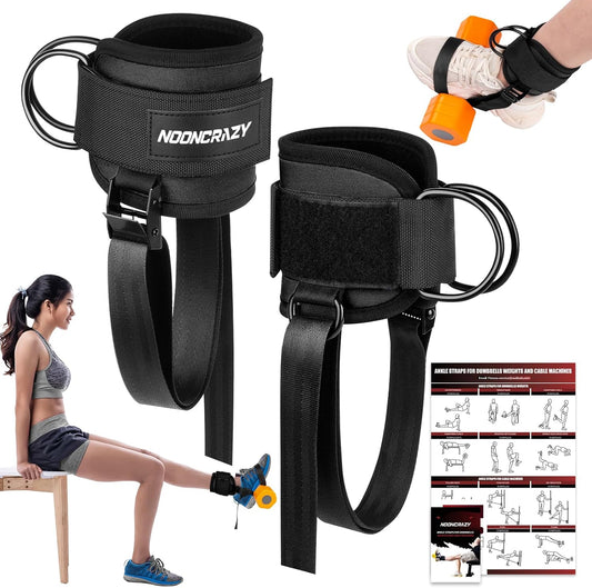 nooncrazy Ankle Straps for Dumbbell and Cable Machine, Dumbbell Foot Attachment with Longer Stronger Nylon Strap, Tibialis Trainer, Leg Extensions, Hamstring Curls for Women and Men