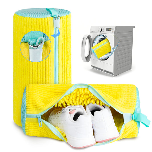 COCTN Shoe Washing Machine Bag, 2 PC Reusable XXL Shoes Laundry Bag for Washer & Dryer with Concealed Heavy-Duty Zipper to Protects Shoes & Machine, Cleaning Bag for Sneakers & Tennis Shoe(Yellow)