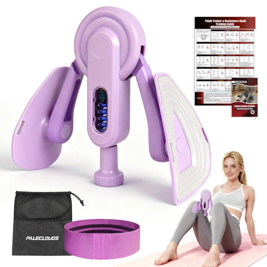 Paleclouds Thigh Trainer Thigh Exerciser, 10-100lb/45kg Adjustable Resistance Pelvic Floor Trainer with Leg Band & Poster for Kegel Exercise, Inner Thigh Exerciser for Home Gym Workout Equipment