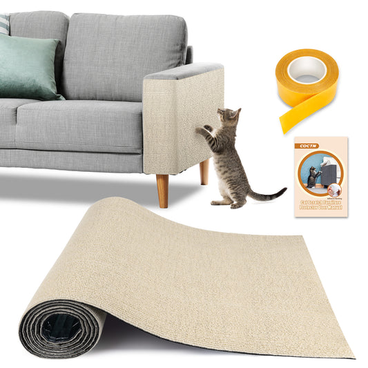 Cat Scratch Couch Furniture Protector, 90" x 16" Trimmable Anti-Scratch Couch Protector from Cat Claws with Double Self-Adhesive Carpet, Great for Sofa & Indoor Wooden Furniture (Off White)