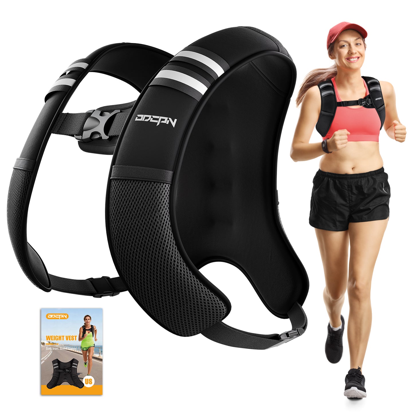 ODCPN Weighted Vest for Women & Men, 10lb Ultra Thin Soft Iron Weighted Vest with Reflective Strips & Adjustable Buckle Straps, Slim Weight Vest for Walking, Running, Strength Training & Weight Loss Workout
