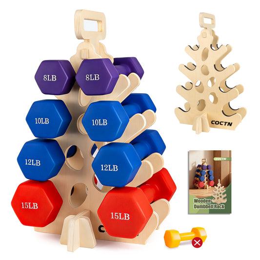 COCTN Dumbbell Rack Stand Only, Wooden 4-Tier Small Weight Holders for 5-15lbs Free Weights & Women, Compact A-Frame Hand Weight Rack for Home Gym Space Saving (Dumbbells Not Included)