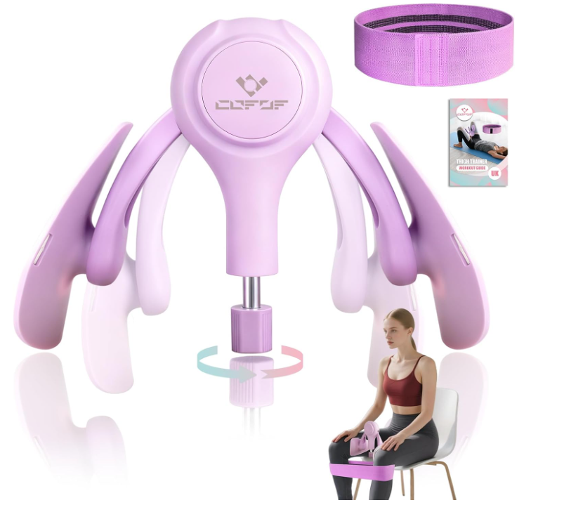 Thigh Trainer, 15-70lb Adjustable Enhanced Resistance Inner Thigh Trainer Exerciser for Women, Pelvic Floor Exercise Devices mit Fabric Band for Yoga, Weight Loss & Glutes Arms and Core (Black)
