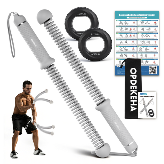 OPDEKEHA Weighted Ropeless Battle Ropes for Home Gym, Heavy Duty Portable Cordless Battle Rope with Grip Strengtheners & Poster, Battle Rope Sticks for HIIT, Strength & Quiet Cardio Training Men & Women(2PCS)