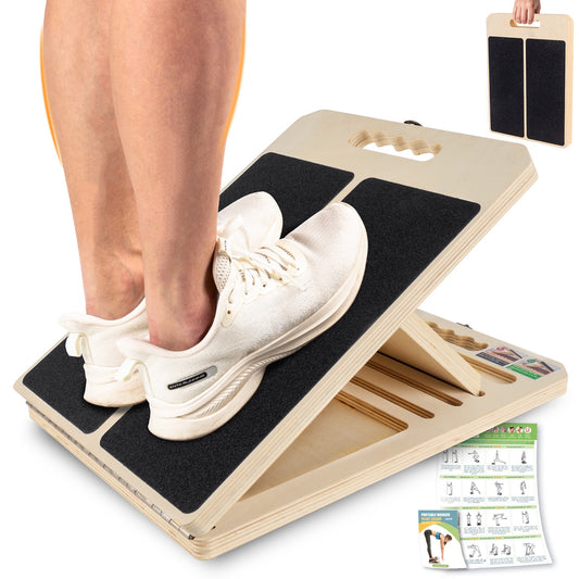 UOPON Wadendehner Schrägbrett aus Holz, Slant Board mit 5 Winkeln und Trainingsposter, Verstellbar Wadenstrecker mit Tragegriff, Mobility Board für Wadenstreckung