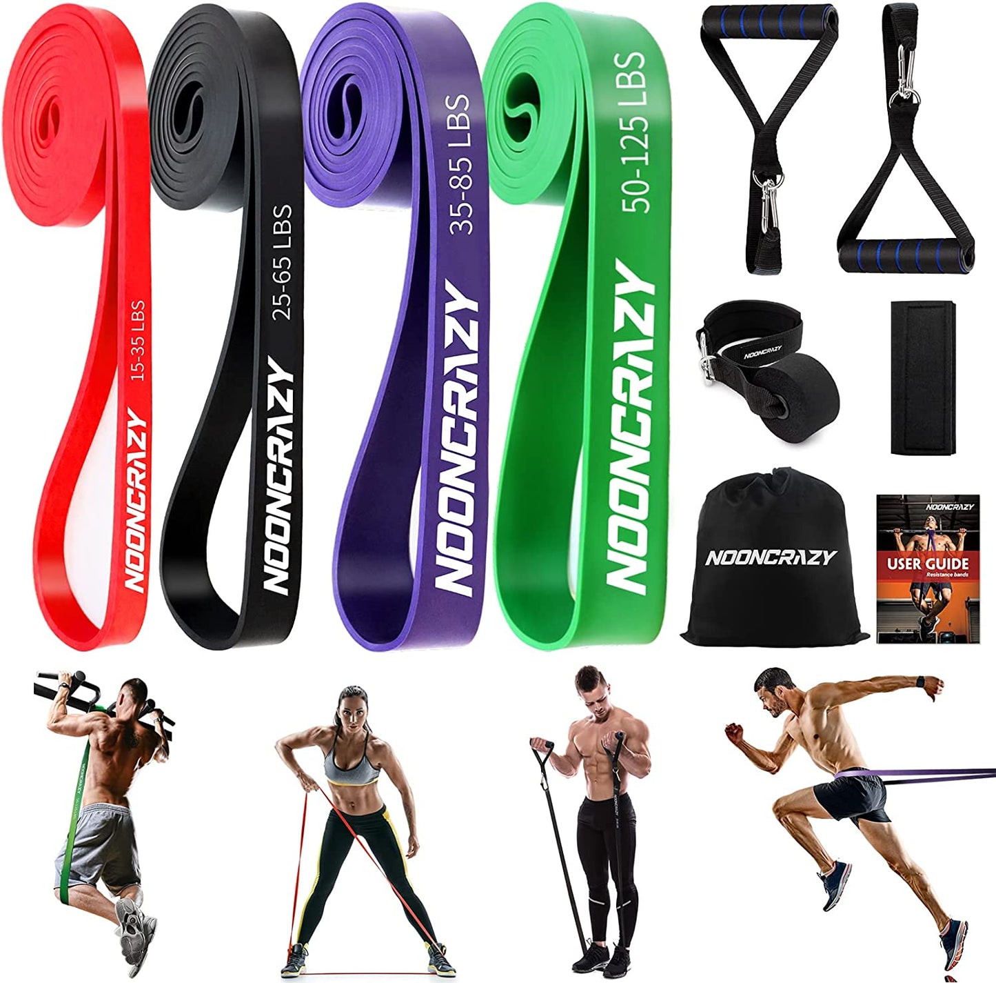 Nooncrazy Resistance Bands, Various Levels Resistance Bands with Door Anchor and Handles, Fitness Bands for Strength Training, Training, Physiotherapy, Yoga for Men and Women