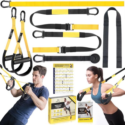 COFOF Suspension Trainer, Sling Trainer Set with Door Anchor for a Full Body Workout, Adjustable Sling Trainer for Home with Large Handle Door Anchor Attachment Carry Bag, Exercise Instructions