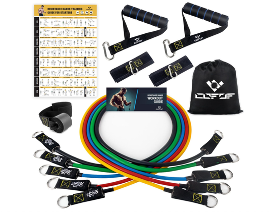 Resistance Bands Set with Yellow Handles, Exercise/Workout/ Fitness Bands with Door Anchor, Legs Ankle Straps for Resistance Training,Physical Therapy,Home Gym Workout